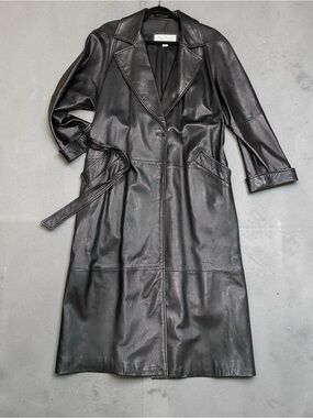 Black Leather Trench Coat with Belt  La Nouvelle Renaissance Vintage